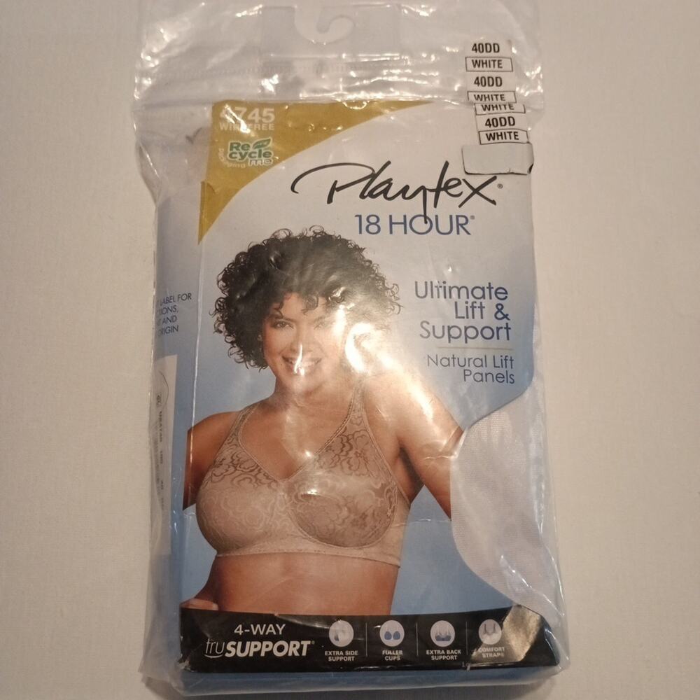 Playtex Women's 18 Hour Ultimate Lift and Support Wirefree Bra Size 40DD White